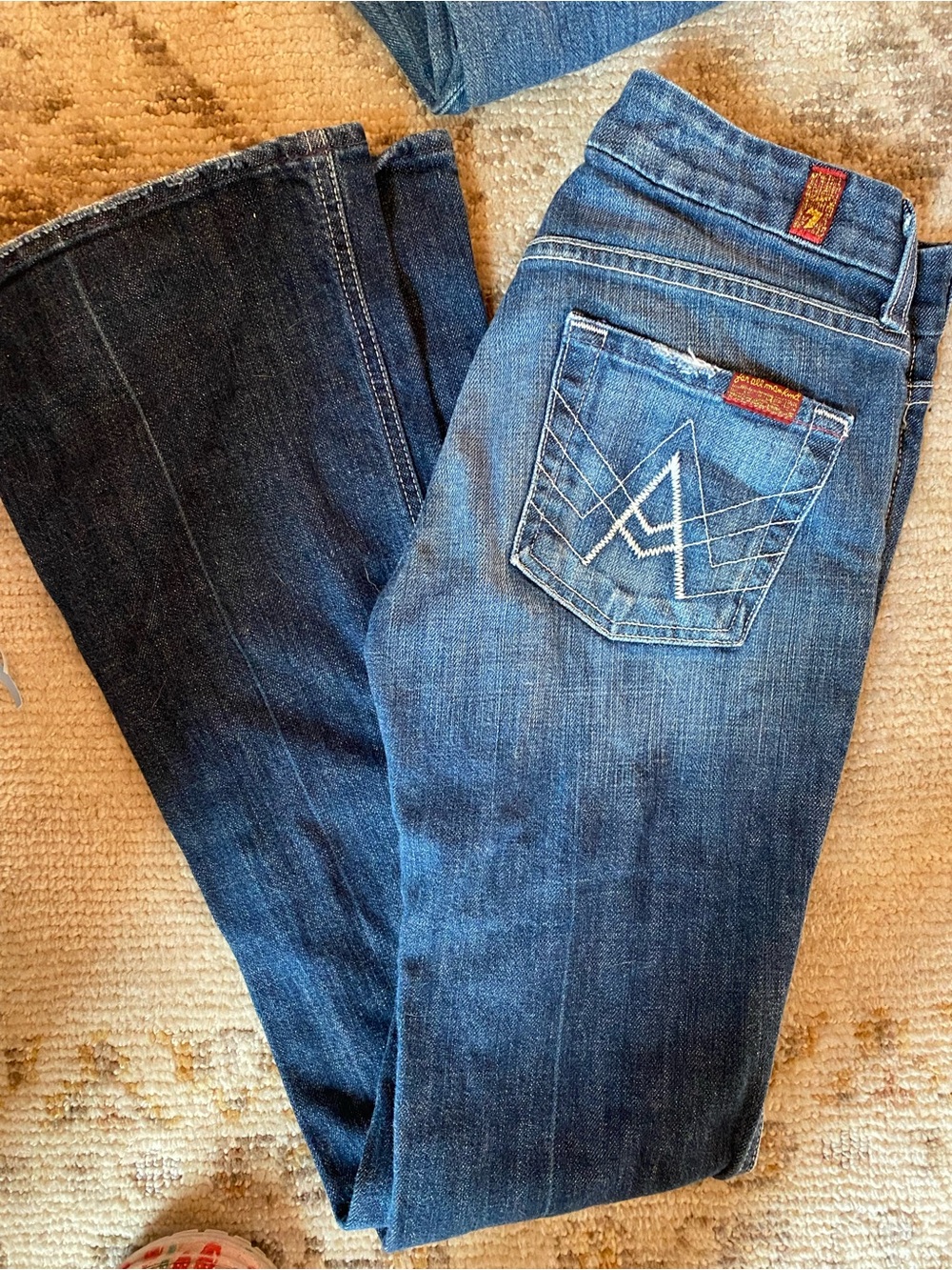 7 For All Mankind Women's Blue Bootcut Jeans with Embroidered Back Pocket